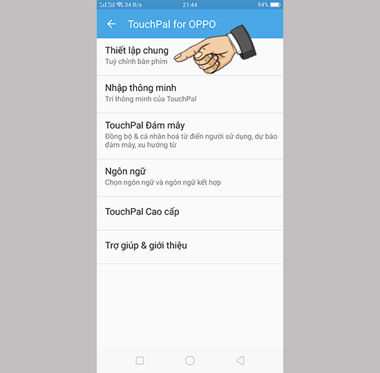 Vào thiết lập chung